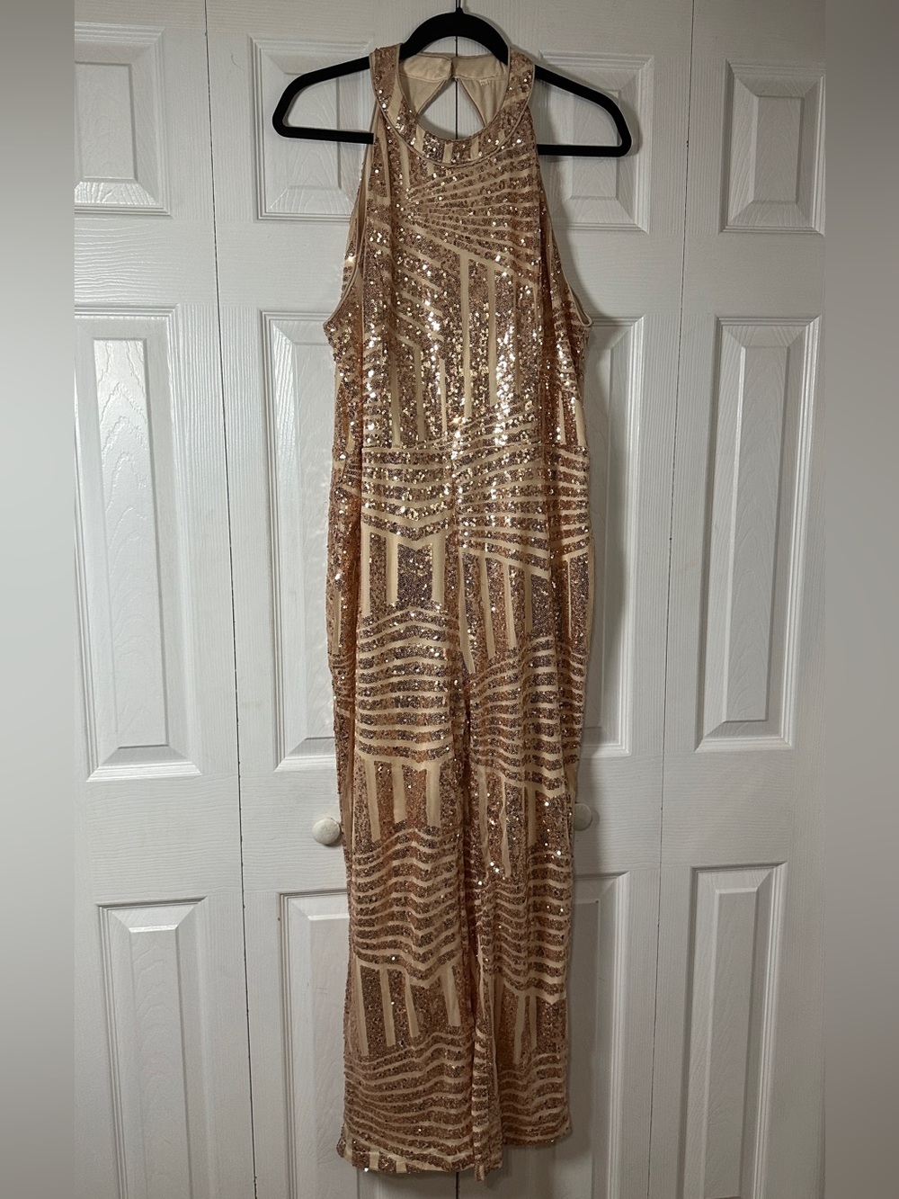 Sequin Halter Jumpsuit in Rose Gold